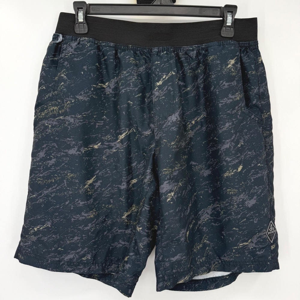 prAna Shorts Mens Large Black Mojo Abstract Camo Yoga Climbing Active *READ*